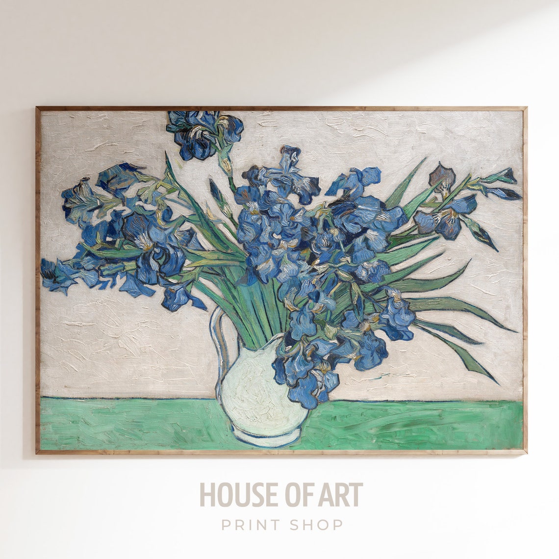 Irises Oil Painting Garden Flowers Bouquet Purple Flowers Art Bright Floral Print Flower Still Life Spring Bouquet Wall Art