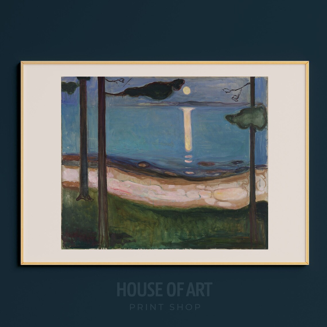 Edvard Munch Moonlight Coastal Night Pines Moon Reflection Oil Painting Print - Image 3