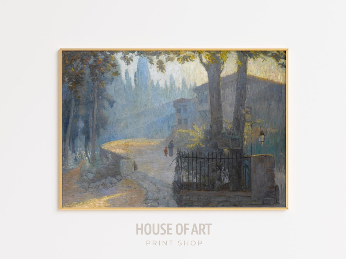 Turkish Cemetery Landscape Artwork Magical Sunlight Instant Print Architecture Istanbul Oil Painting Walking