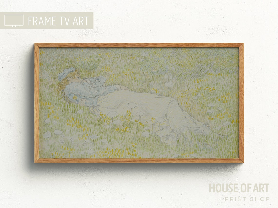 Woman Reclining In Wildflower Meadow Vintage Sketch Style Art Print - Image 3