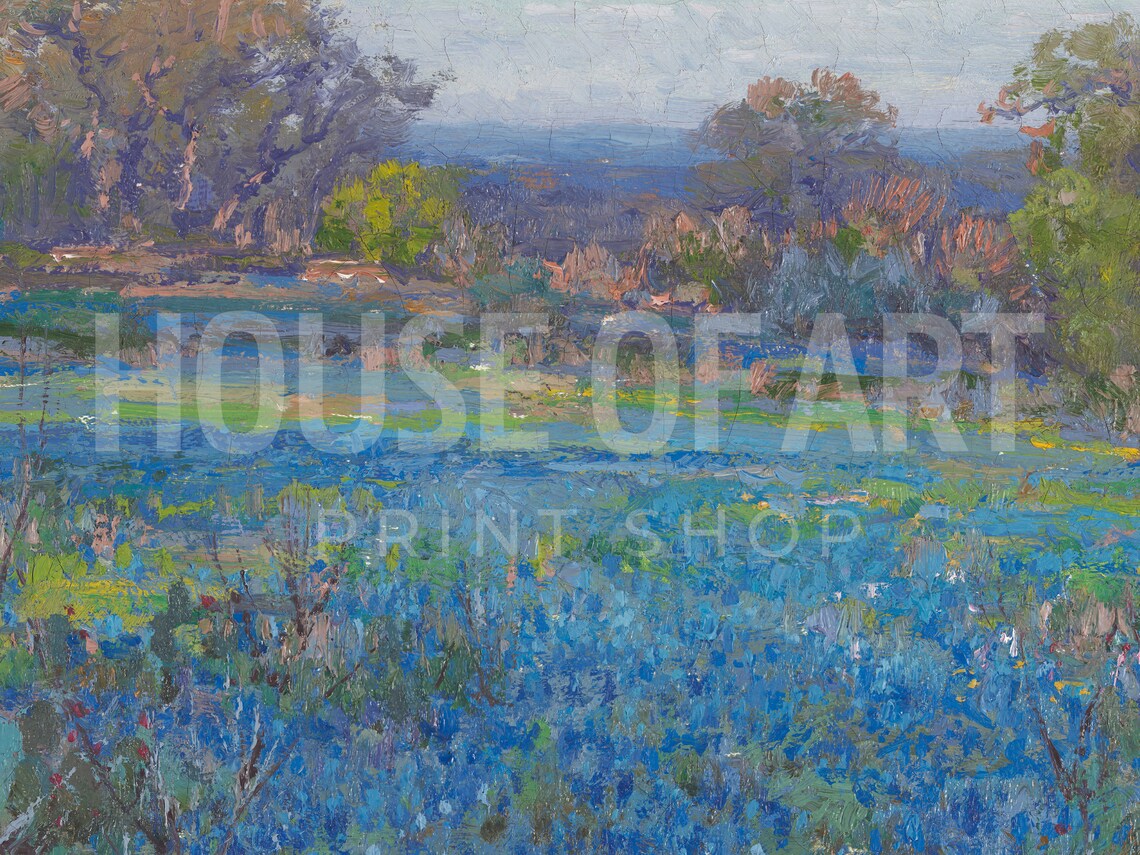 Bluebonnet Field Vintage Meadow Landscape Art Print - Image 2