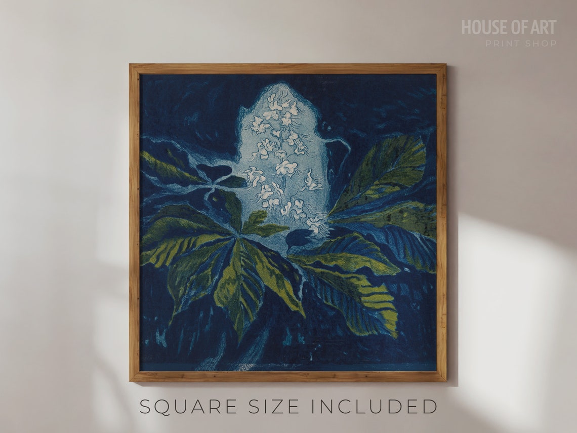 Blossoming Chestnut Branch Blue Botanical Illustration Art Wall Print - Image 2