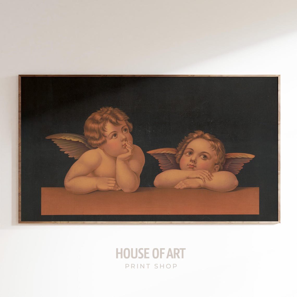 Two Cherubs Leaning On Ledge Classic Renaissance Angel Art Print