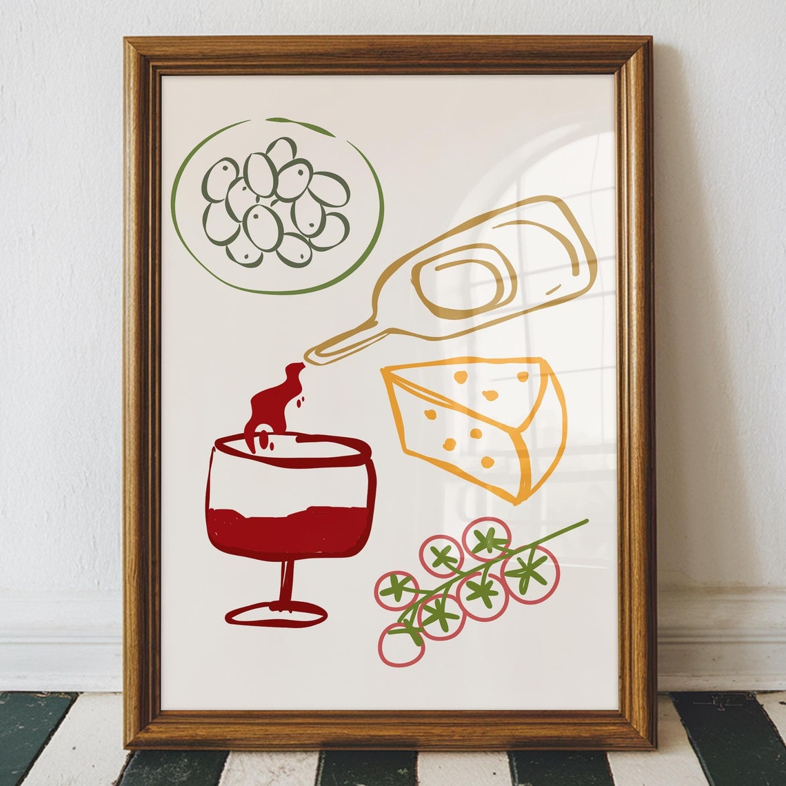 Tapas Wine Cheese Hand Drawn Illustration Kitchen Wall Poster
