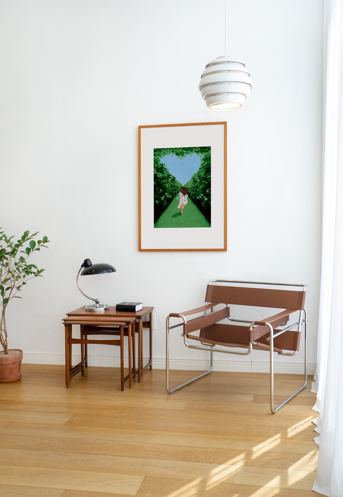 Girl Running Through Green Maze Toward Heart Shaped Sky Love Poster - Image 3