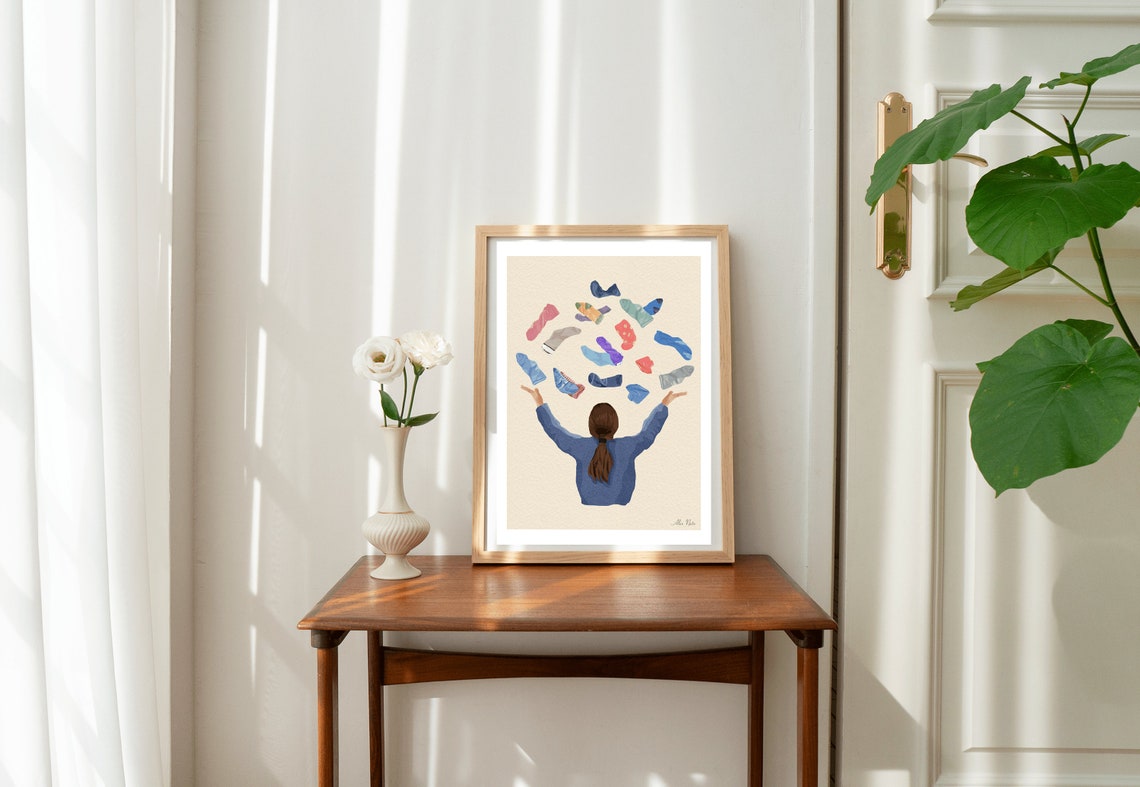 Flying Colorful Socks Laundry Day Funny Illustration Wall Poster - Image 3