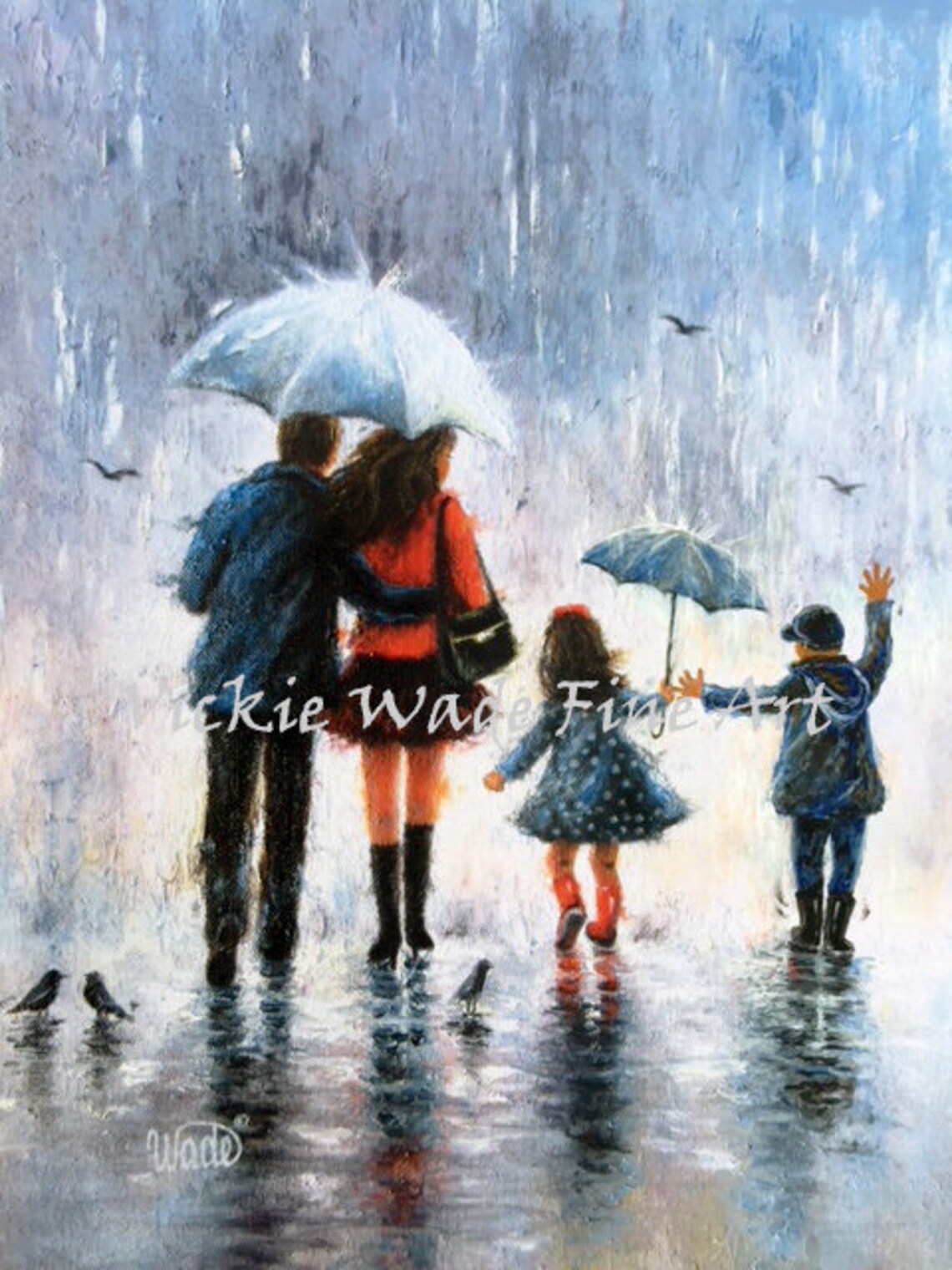 Vickie Wade Family Walking in the Rain Art Print