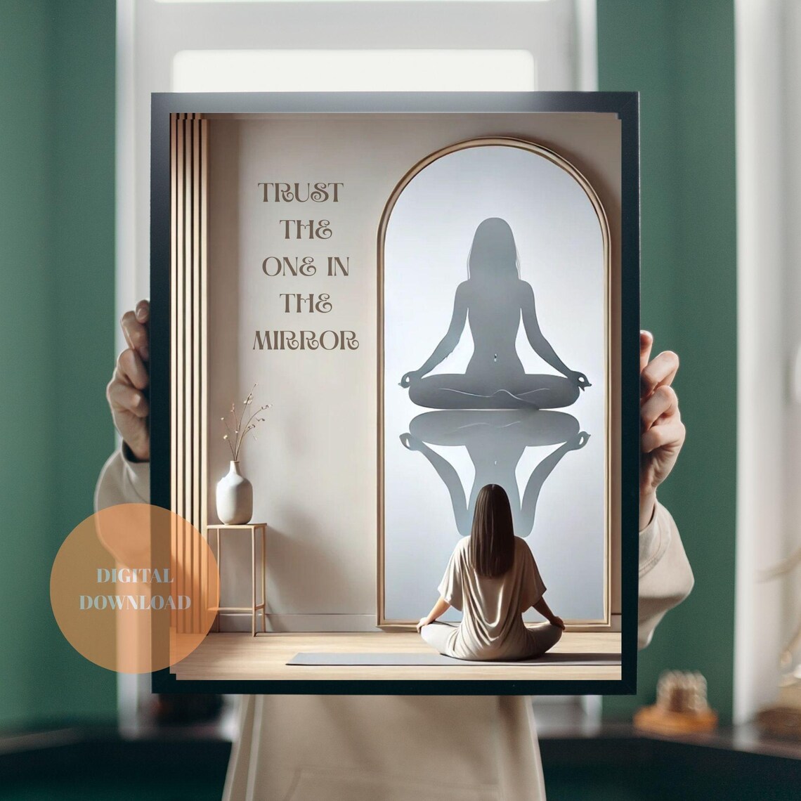 Meditative Woman Reflection, Yoga Room Decor