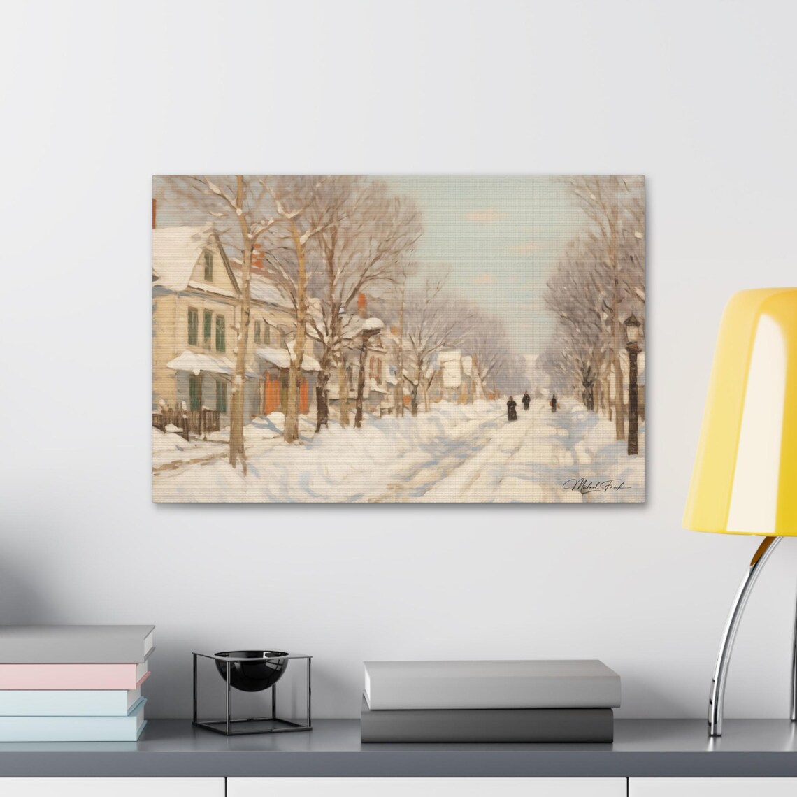 Quiet Snowy Neighborhood Street Winter Morning Landscape Poster