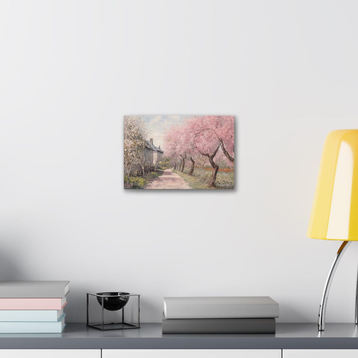 Cherry Blossom Path Winding Past Country Houses In Spring Wall Art - Image 6