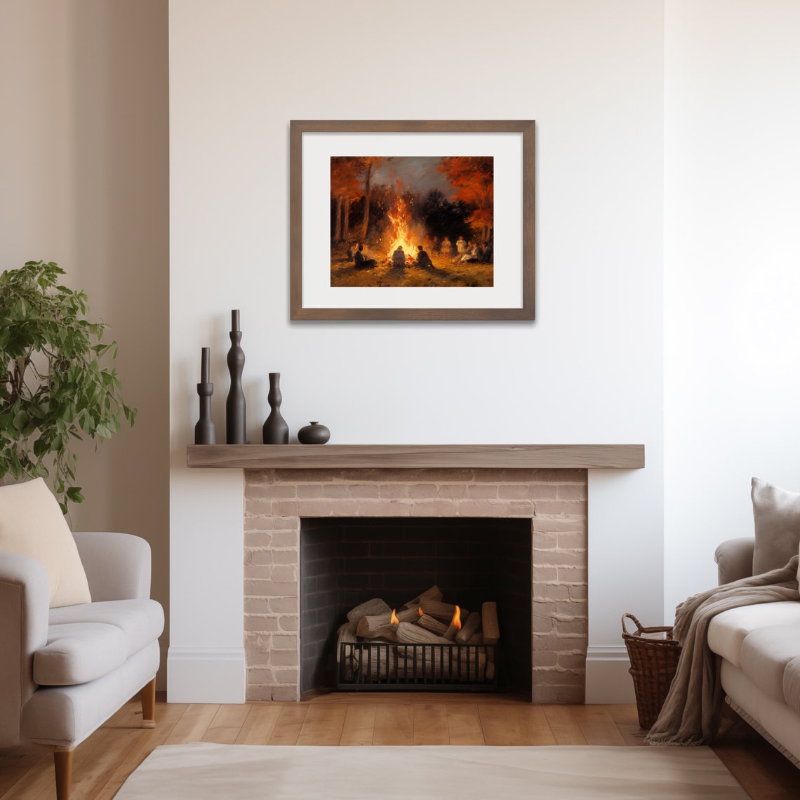 Friends Gathered Around a Fall Bonfire on an Autumn Night Poster - Image 5