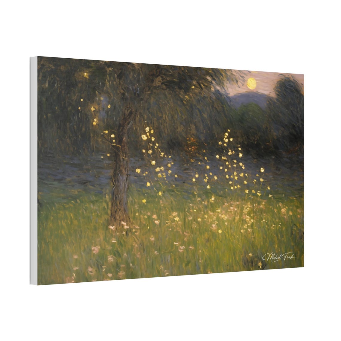 Fireflies Glowing Over A Moonlit Meadow At Twilight Wall Art - Image 5