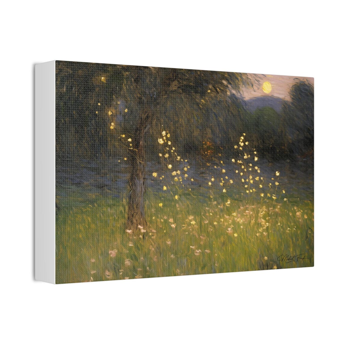 Fireflies at Twilight Moonlit Meadow Vintage Landscape Poster - Image 3