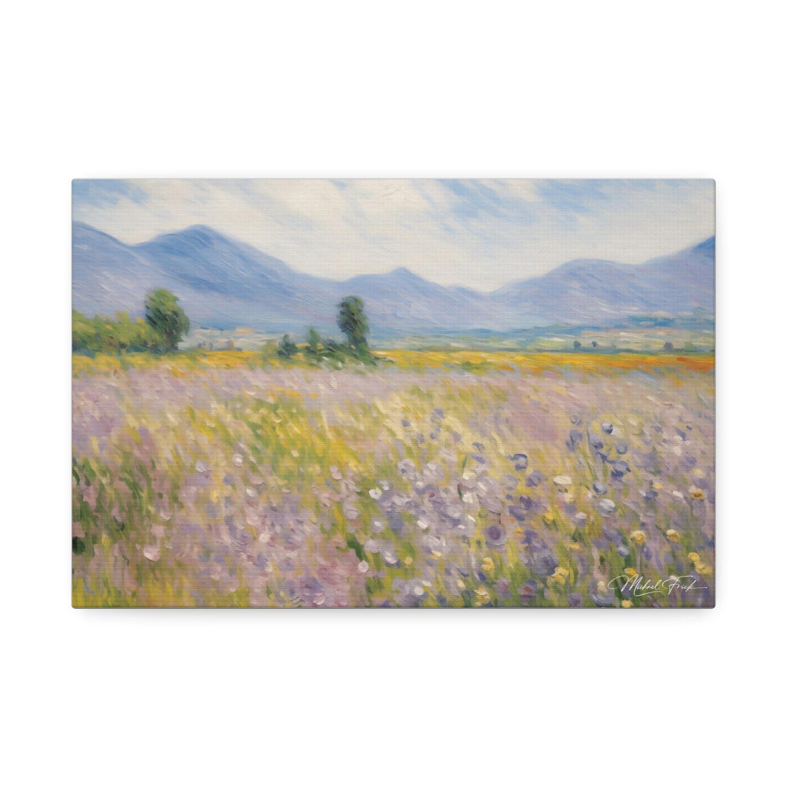 Impressionist Wildflower Meadow Mountain View Landscape Poster - Image 2
