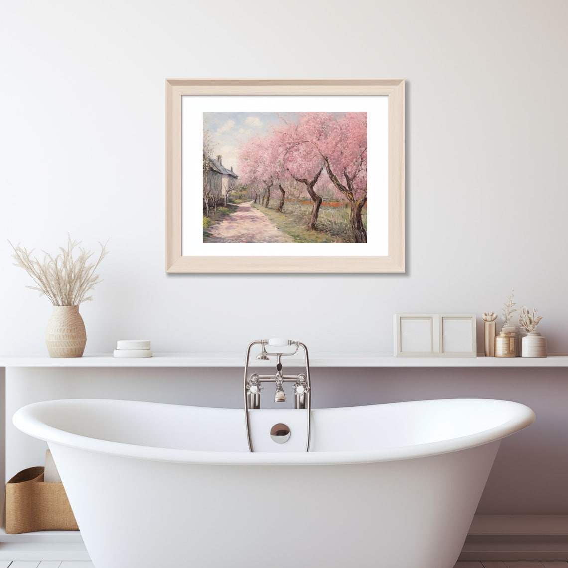 Cherry Blossom Trees Lining A Peaceful Country Path In Spring Poster - Image 3