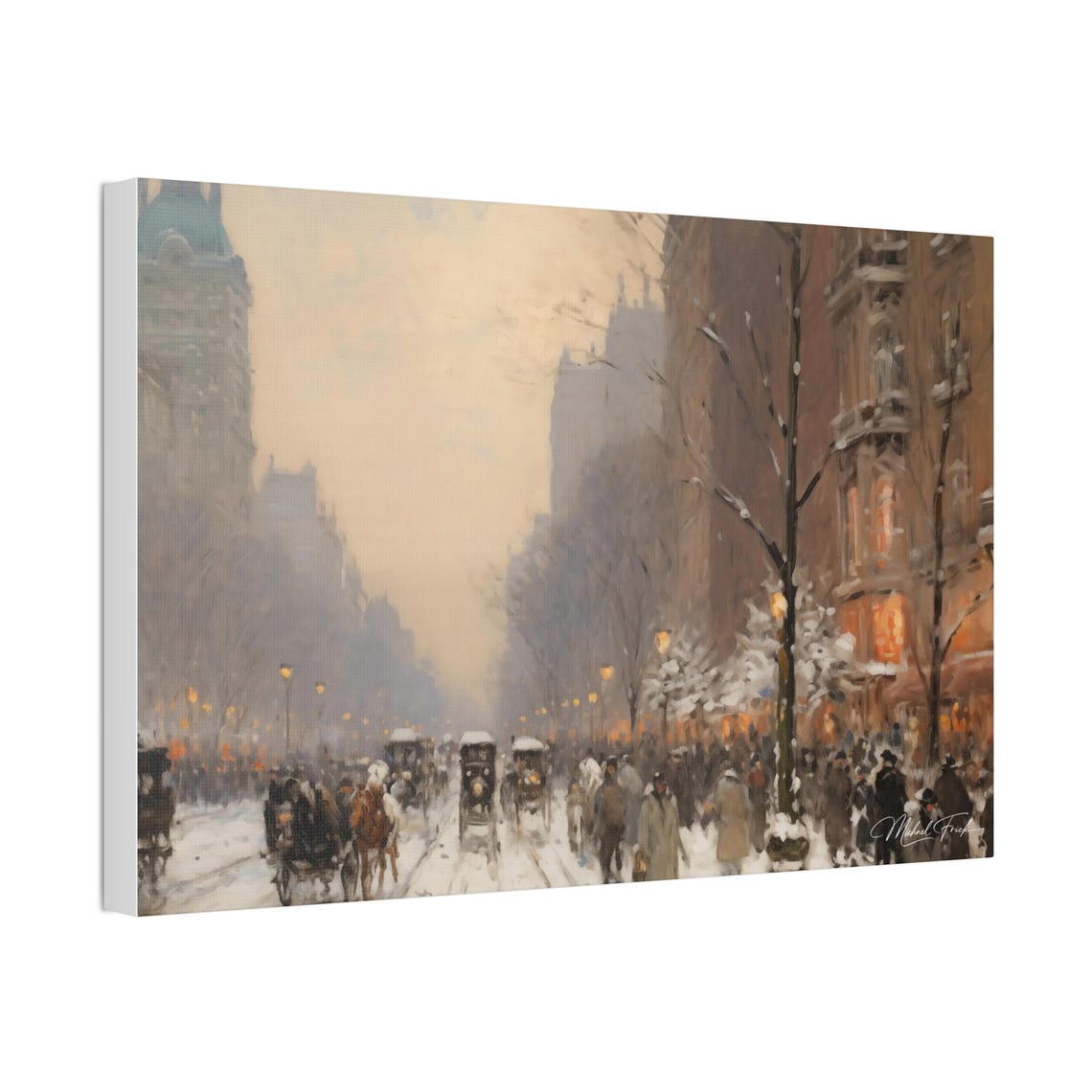 Snowy City Street Evening Carriage Ride Vintage Scene Poster - Image 4