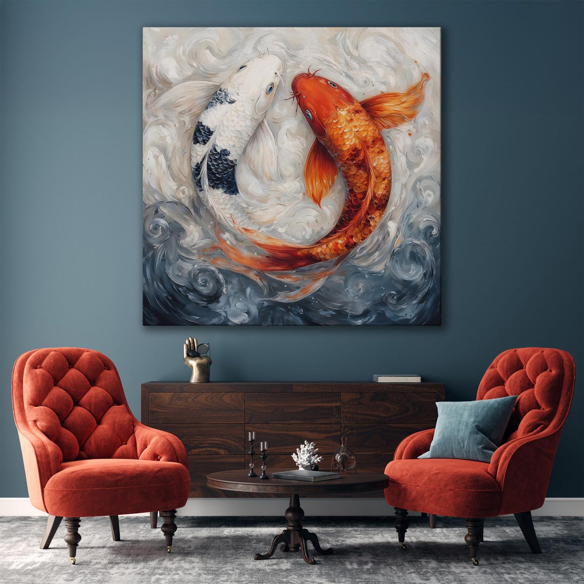 Two Koi Fish in Yin Yang Balance Swirling Water Harmony Art Poster - Image 6