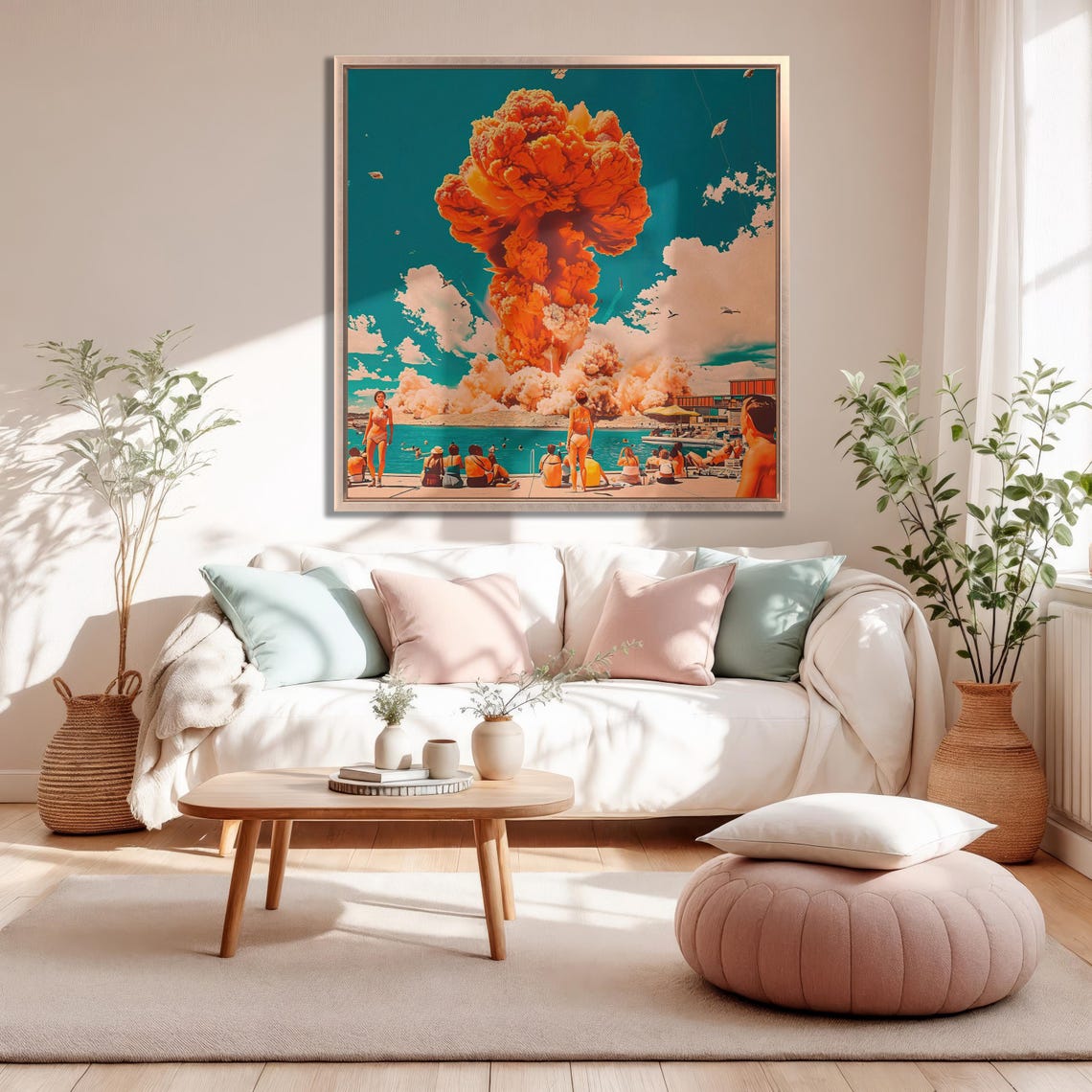 Retro Beach Atomic Mushroom Cloud Surreal Vintage Pop Art Poster - Image 2