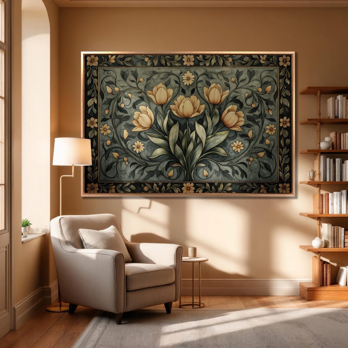 Golden Tulips On Sage Tapestry Style Vintage Botanical Poster - Image 6