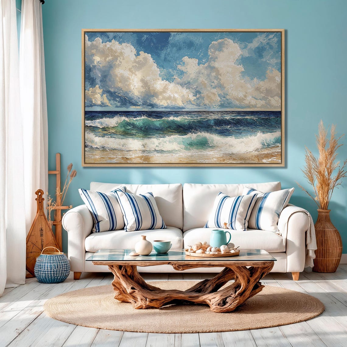 Dramatic Ocean Waves Under Billowing White Clouds Seascape Poster - Image 4