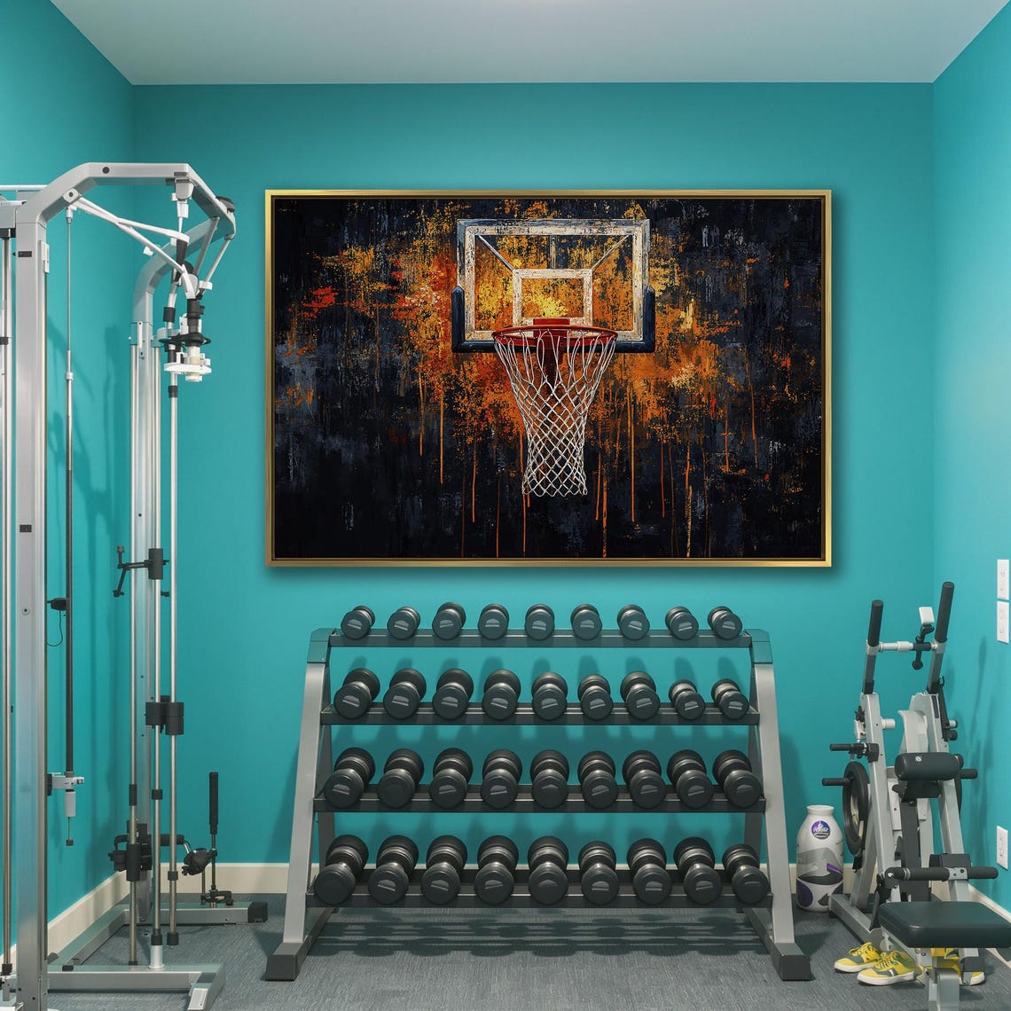 Orange Basketball Hoop With Backboard On Black Gold Grunge Poster - Image 3