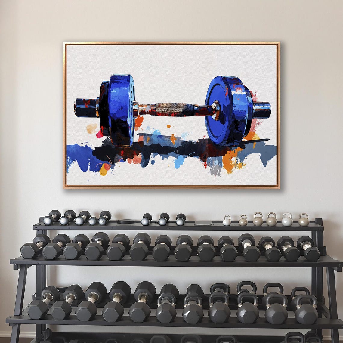 Bold Blue Dumbbell With Vibrant Color Splash Gym Fitness Poster - Image 4