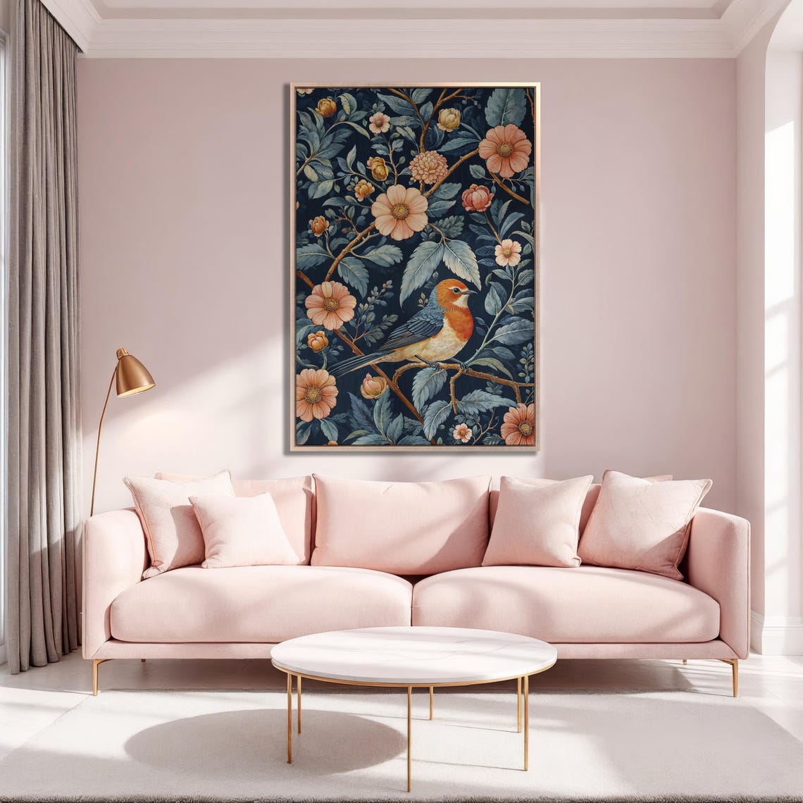 William Morris Style Bird Among Flowers on Navy Vintage Floral Poster - Image 5