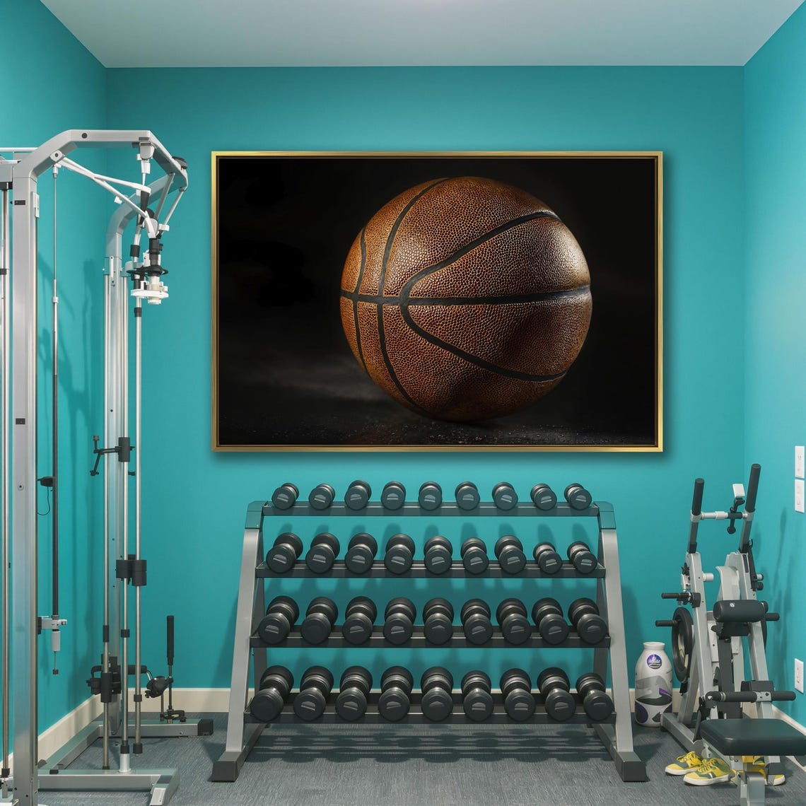 Worn Leather Basketball Close Up On Dark Moody Vintage Poster - Image 3