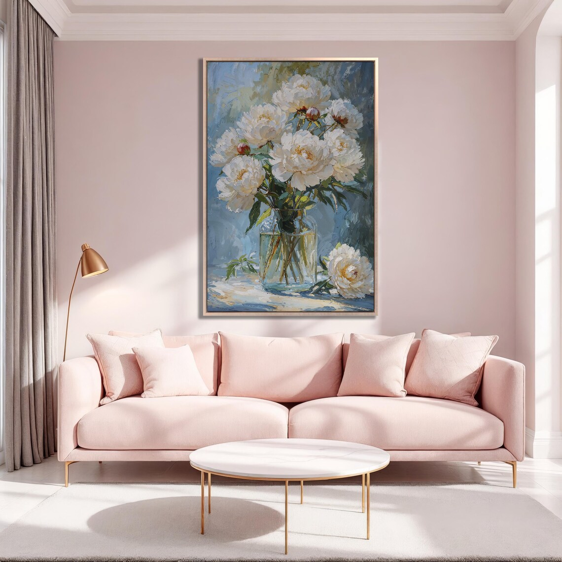 White Peonies in Glass Vase Oil Painting Style Floral Poster - Image 5