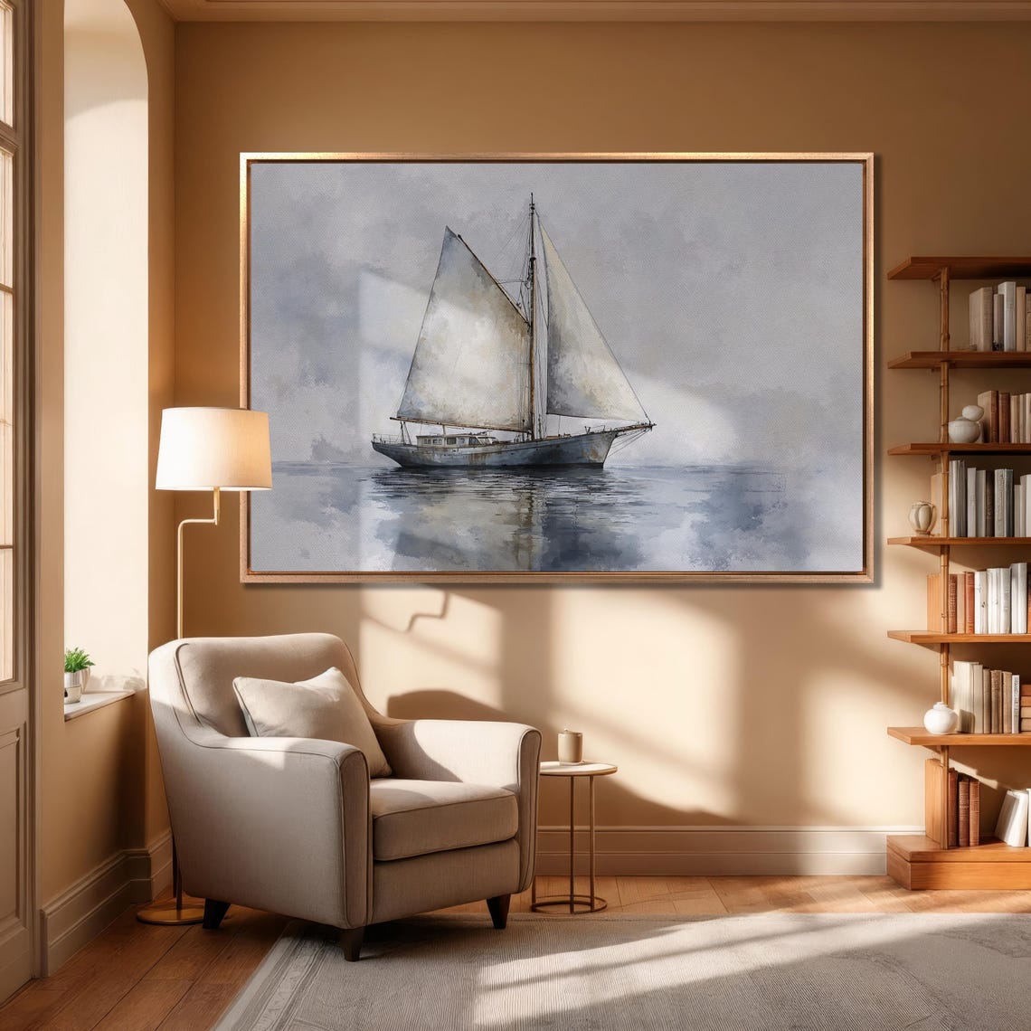 Sailing Ship On Calm Misty Waters Nautical Watercolor Poster - Image 6