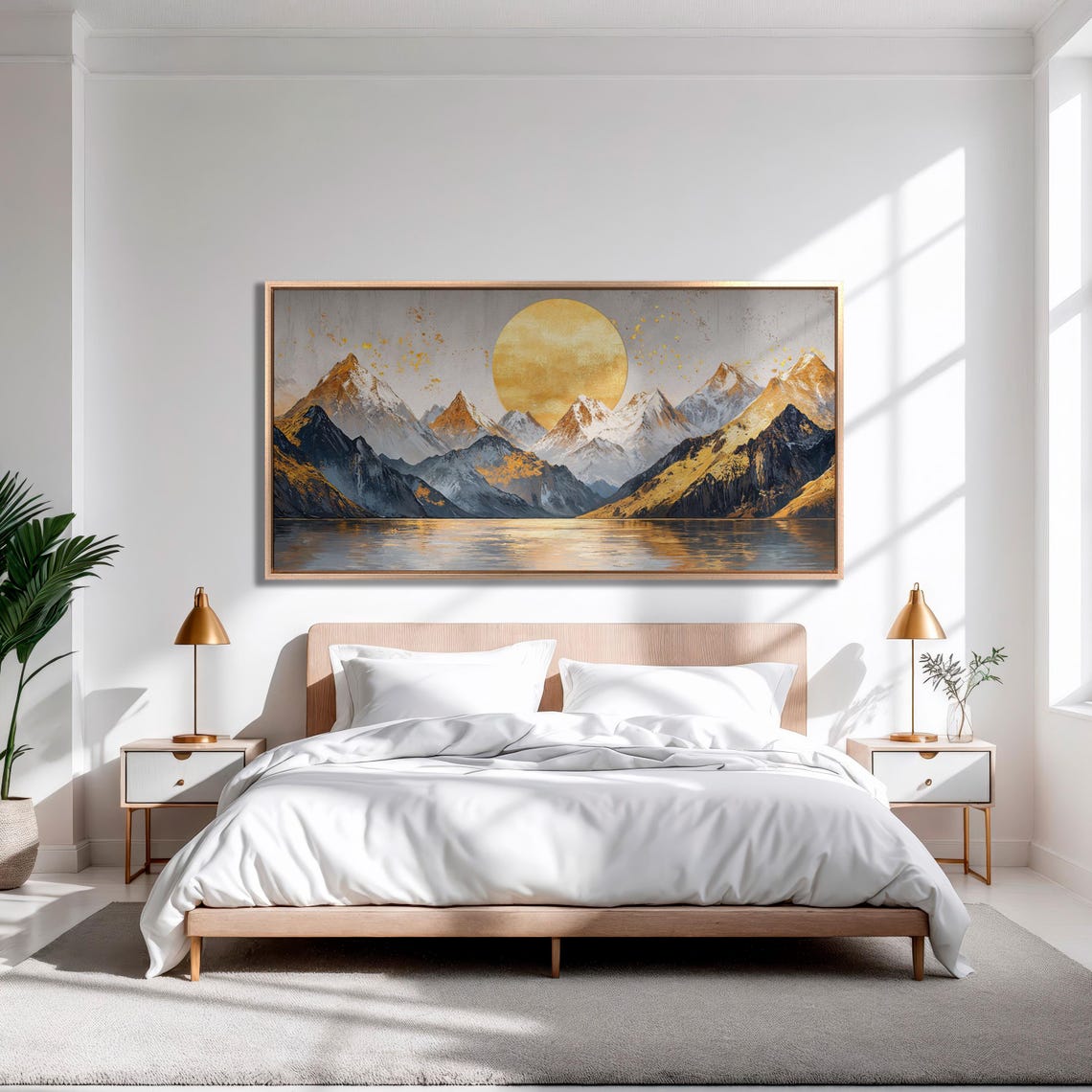 Golden Moon Hanging Over Mountain Peaks With Warm Glow Lake Poster - Image 4