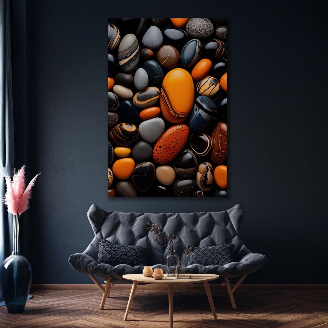 Polished Colorful Pebble Stones Orange Black Agate Zen Poster - Image 4