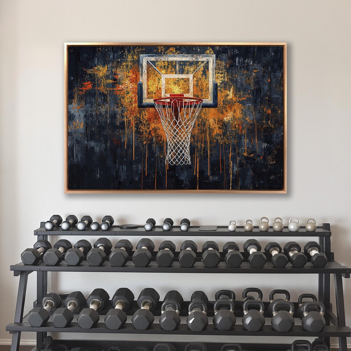 Orange Basketball Hoop With Backboard On Black Gold Grunge Poster - Image 4