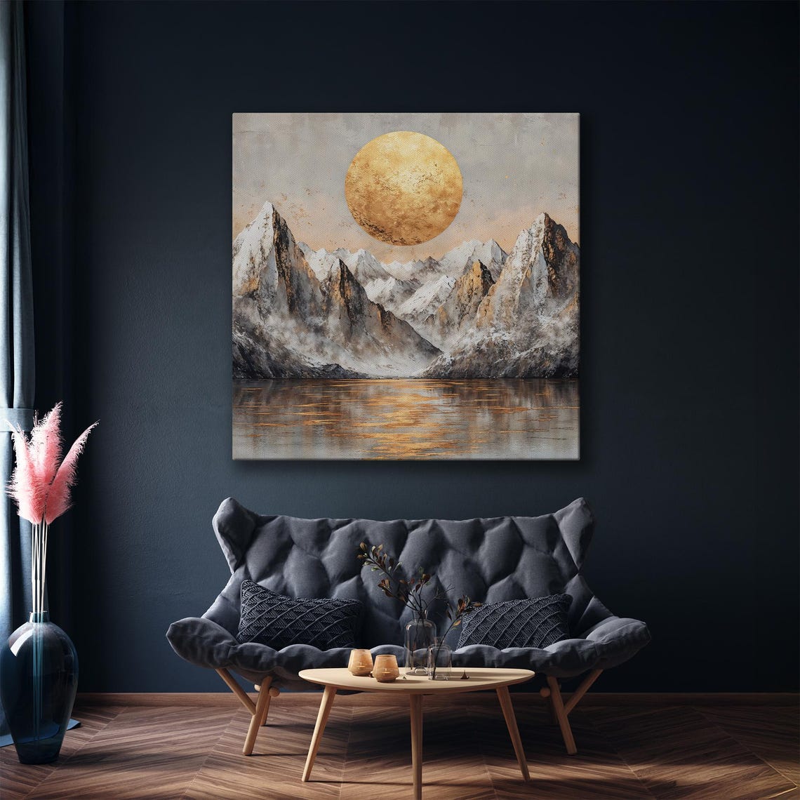Snowy Mountain Peaks Under Golden Sun Lake Reflection Art Poster - Image 5