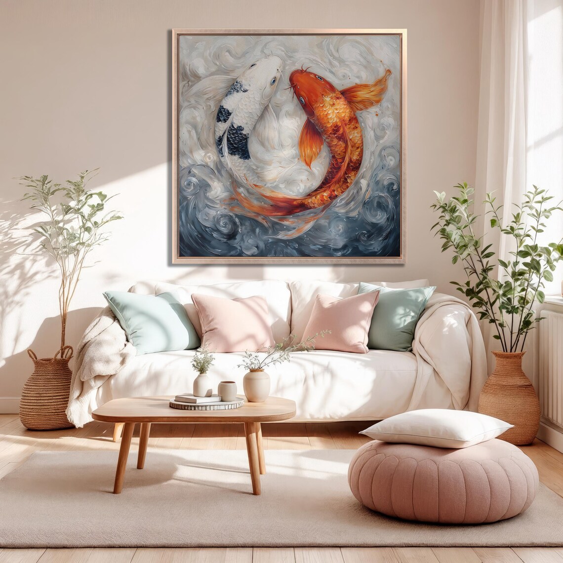 Two Koi Fish in Yin Yang Balance Swirling Water Harmony Art Poster - Image 2