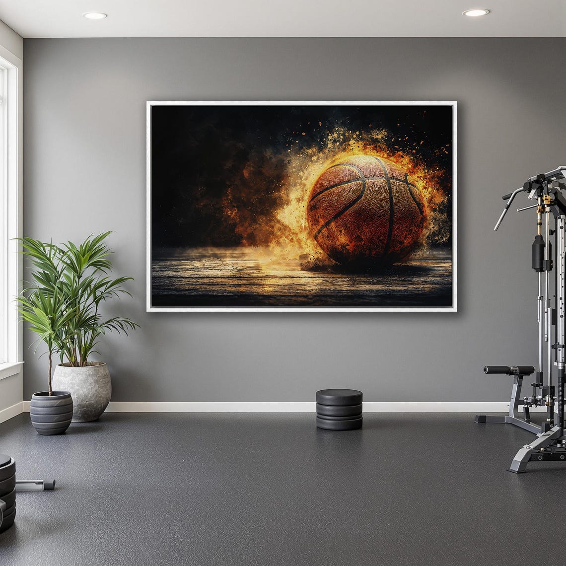 Basketball Exploding In Bright Flames And Sparks On Dark Poster - Image 5
