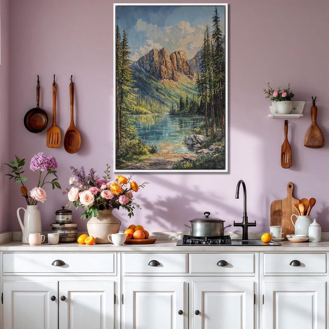 Rocky Mountain Crag Reflected in Pine Framed Alpine Lake Poster - Image 3