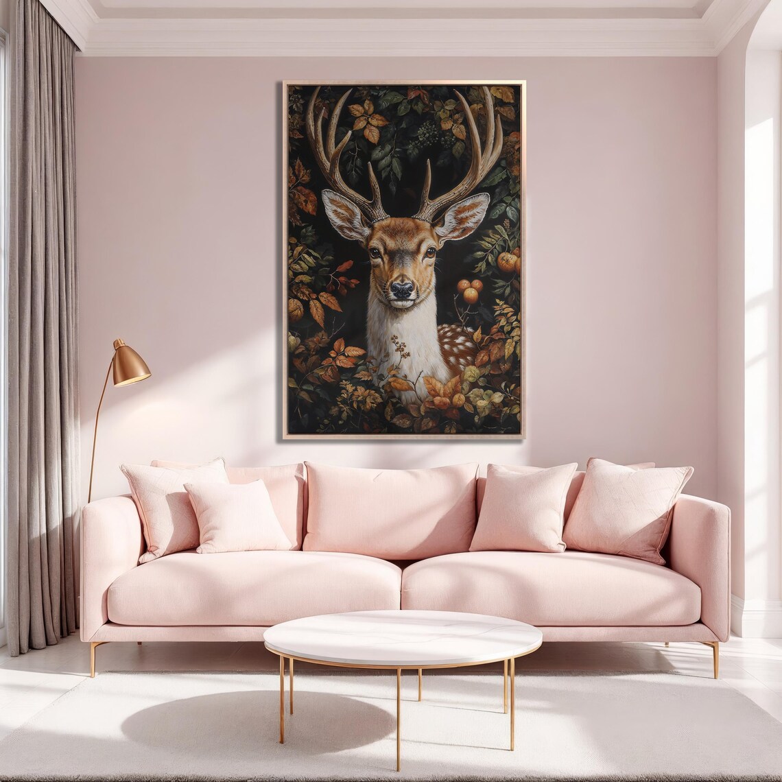 Noble Deer Buck Portrait Among Autumn Leaves on Dark Art Poster - Image 5