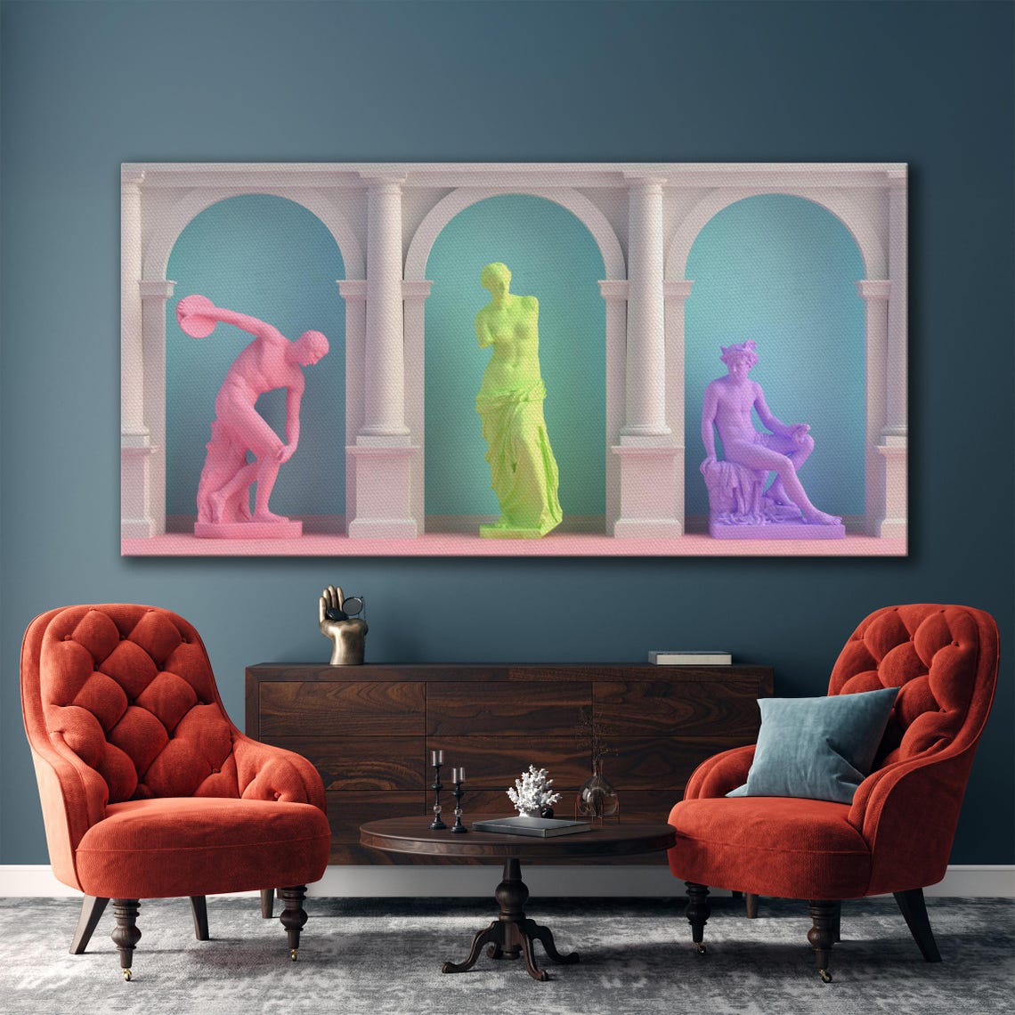 Pastel Greek Statues Pop Art Trio Sculpture Gallery Wall Art - Image 5