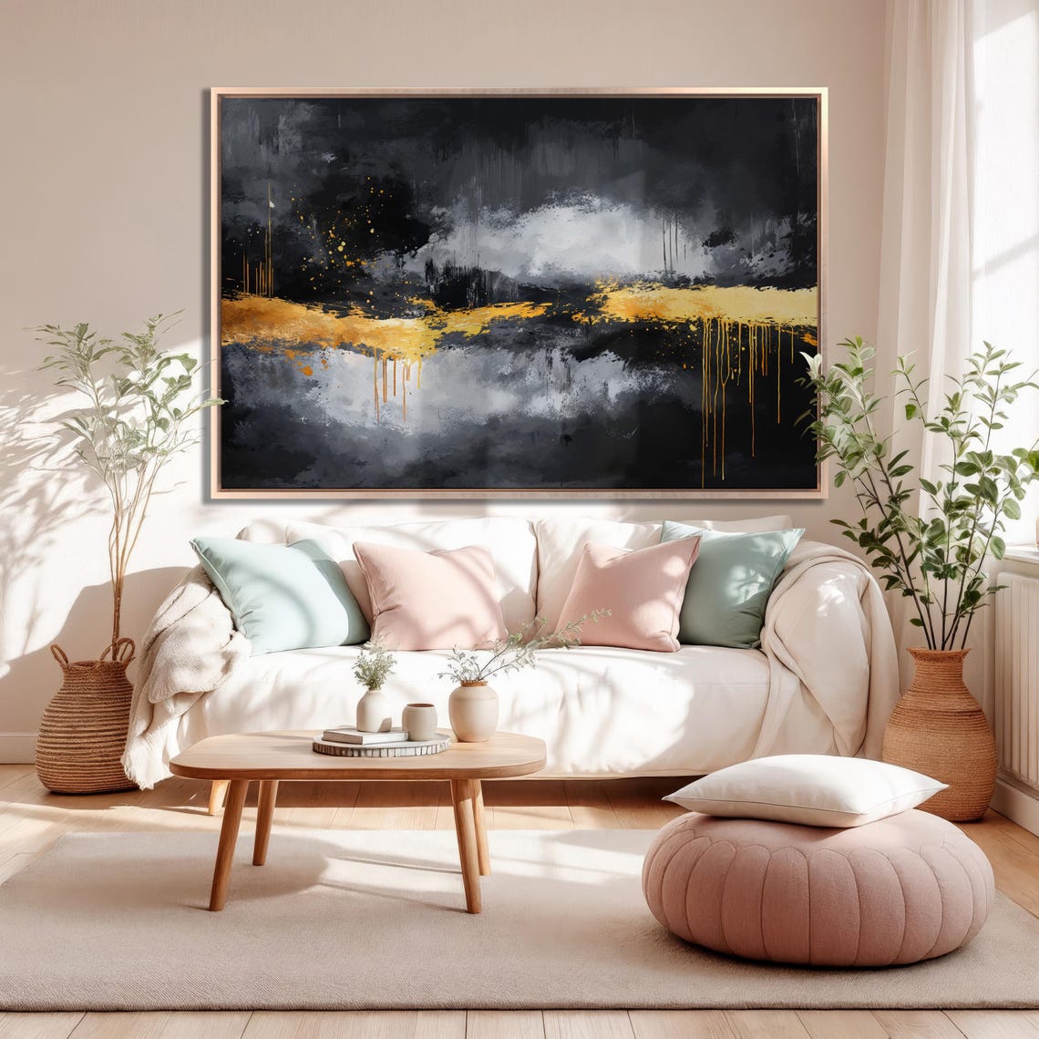 Black and Gold Abstract Horizon Expressionist Luxury Art Poster - Image 2