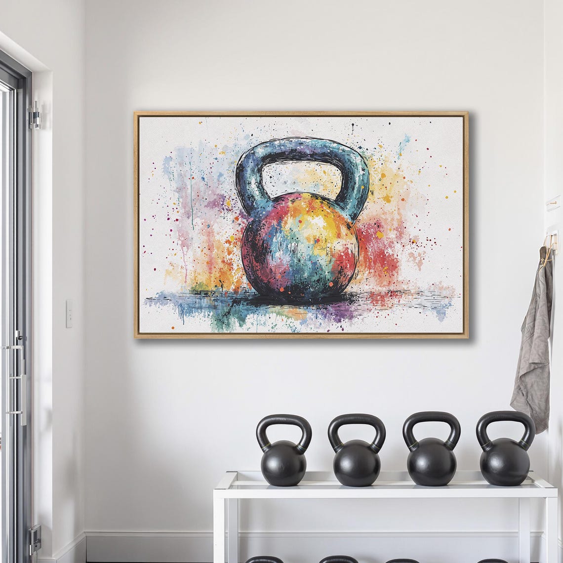 Colorful Watercolor Kettlebell With Paint Splashes Gym Poster - Image 2
