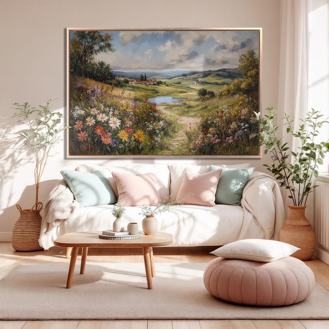 Wildflower Meadow Path To Valley Pond Vintage Landscape Poster - Image 5