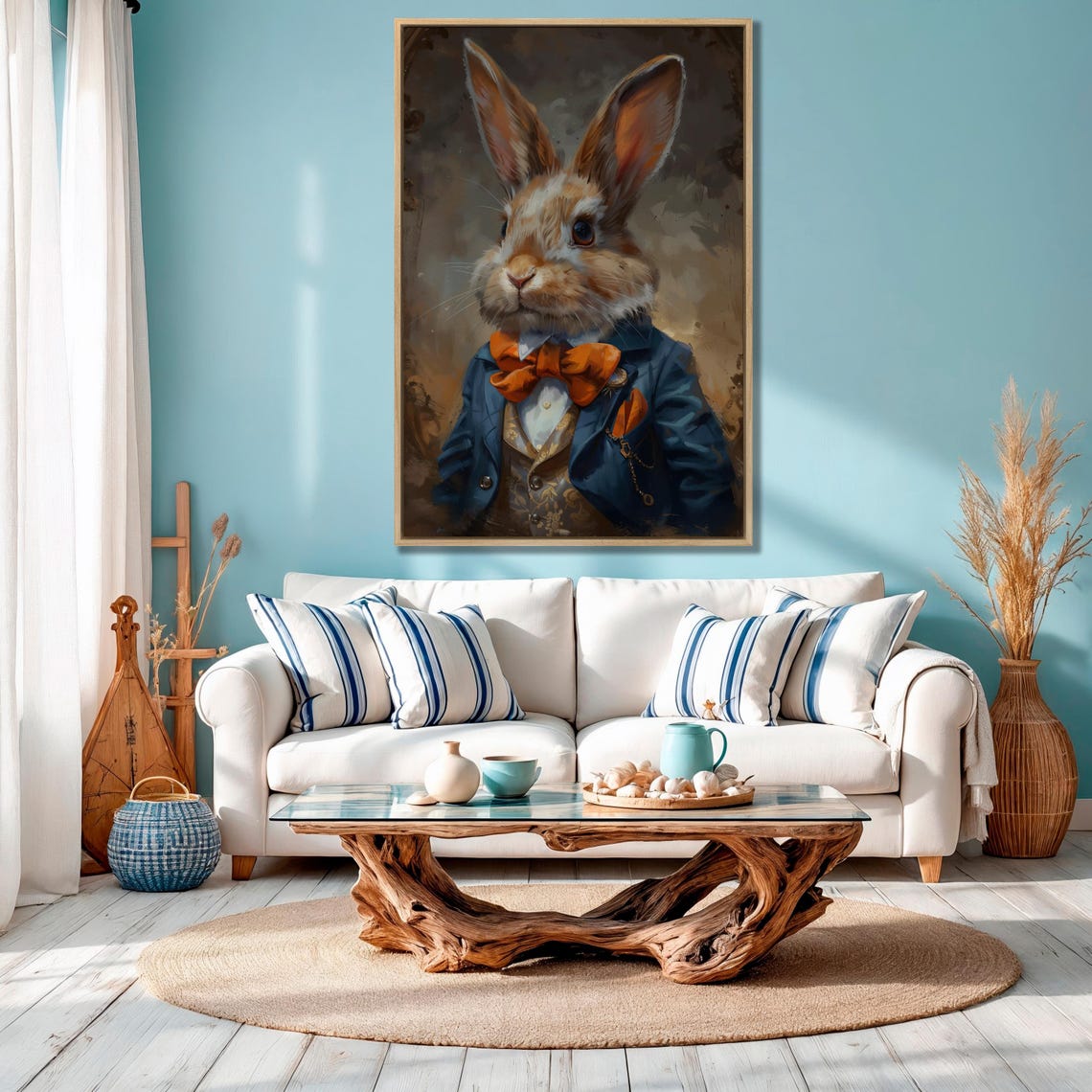 Dapper Rabbit In Blue Suit And Orange Bowtie Elegant Portrait Poster - Image 2