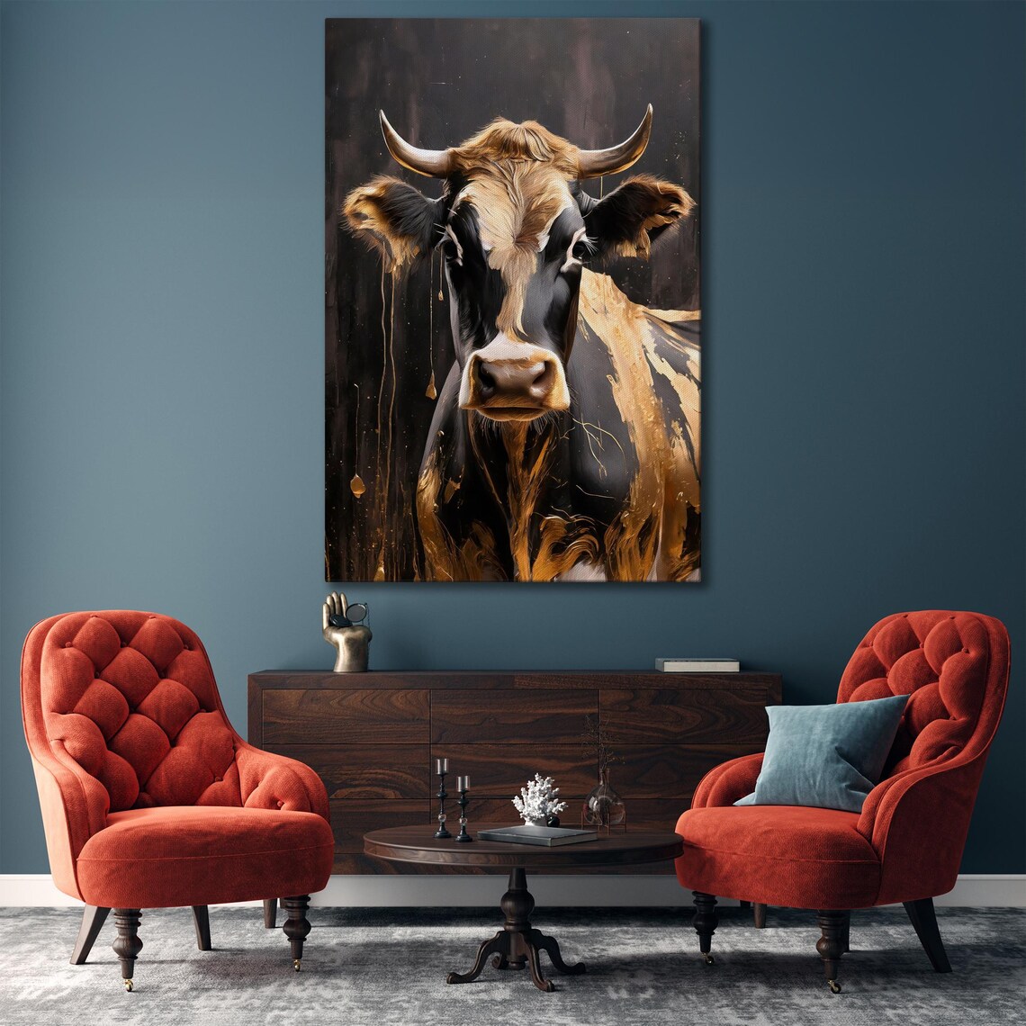 Black And Gold Cow Abstract Portrait Farmhouse Animal Art Poster - Image 4
