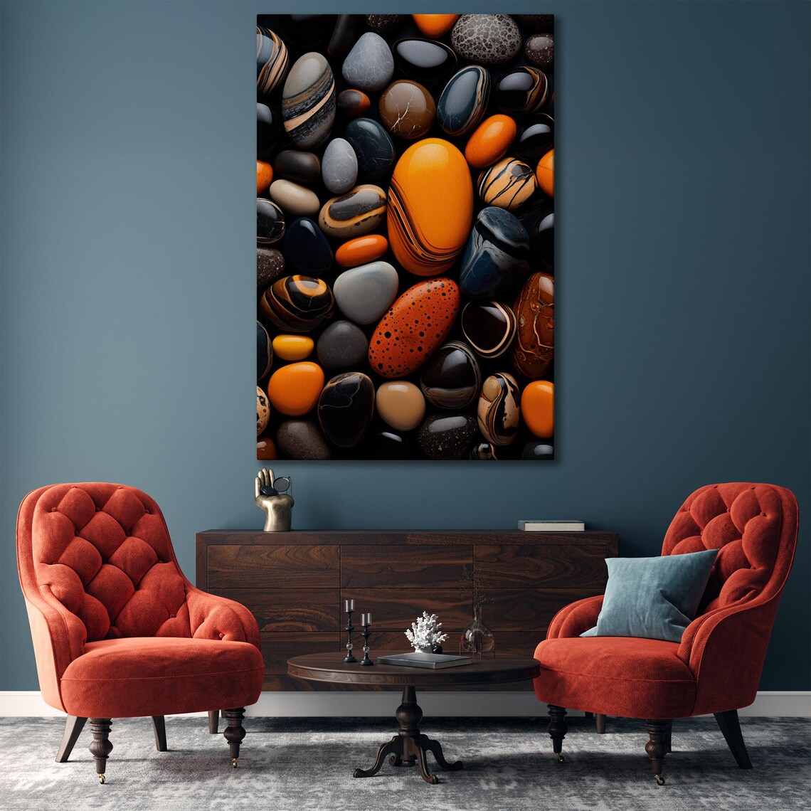 Polished Colorful Pebble Stones Orange Black Agate Zen Poster - Image 5
