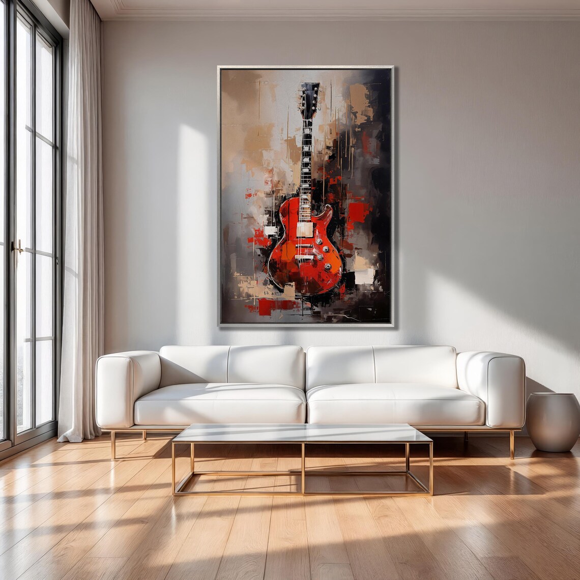Red Electric Guitar Abstract Gray And Black Music Lover Wall Art - Image 2