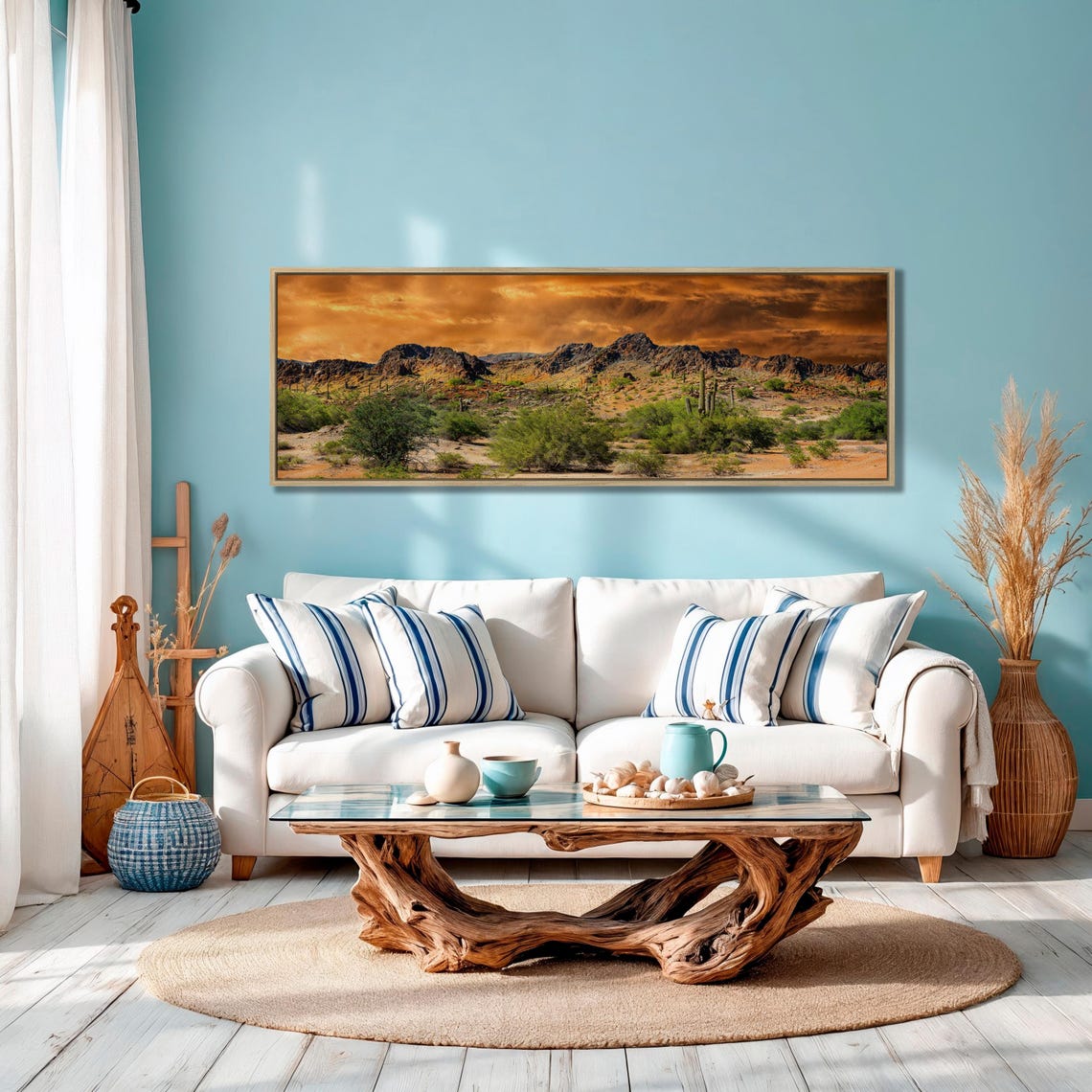 Desert Mountain Sunset Triptych Three Panel Panoramic Large Wall Art - Image 5