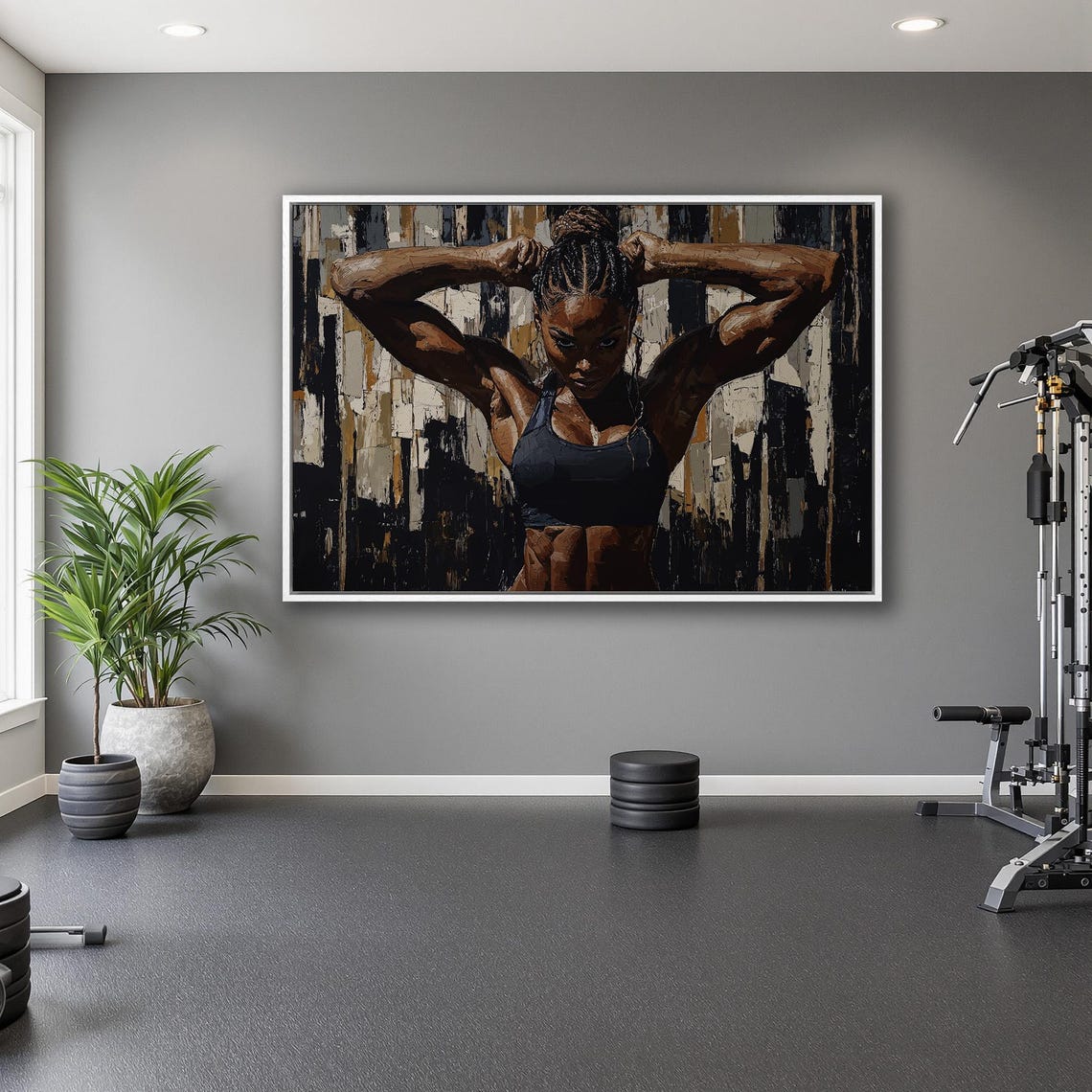 Empowering Female Portrait Framed Art Muscular Woman Painting Print Fitness Wall Art Home Gym Decor Workout Poster Ready To Hang - Image 5