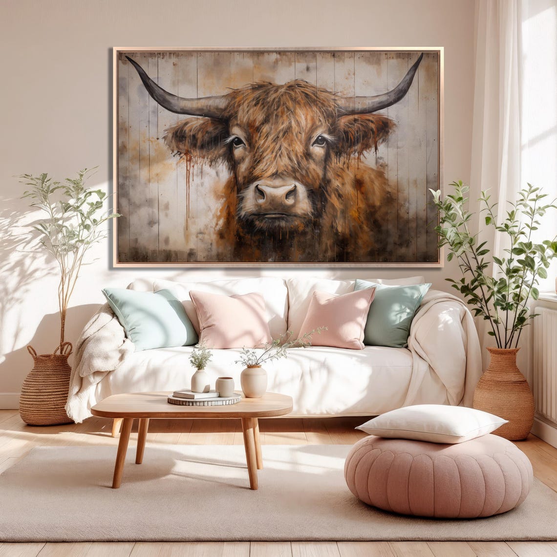 Highland Cow Close-Up Watercolor Rustic Farmhouse Cattle Poster - Image 3