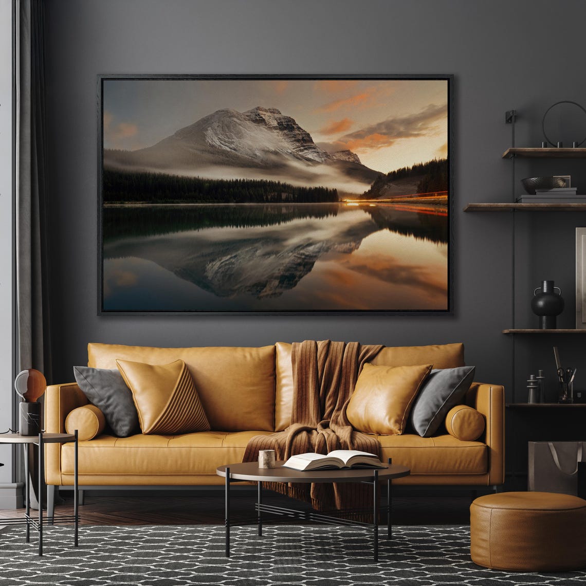 Misty Mountain Lake Sunset Golden Reflection Alpine Photo Poster - Image 5